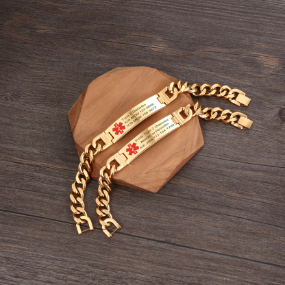 Personalisierte 4 Texte Edelstahl Notfall-Medizin-Armband in Silber/ Schwarz/ Golden Farben