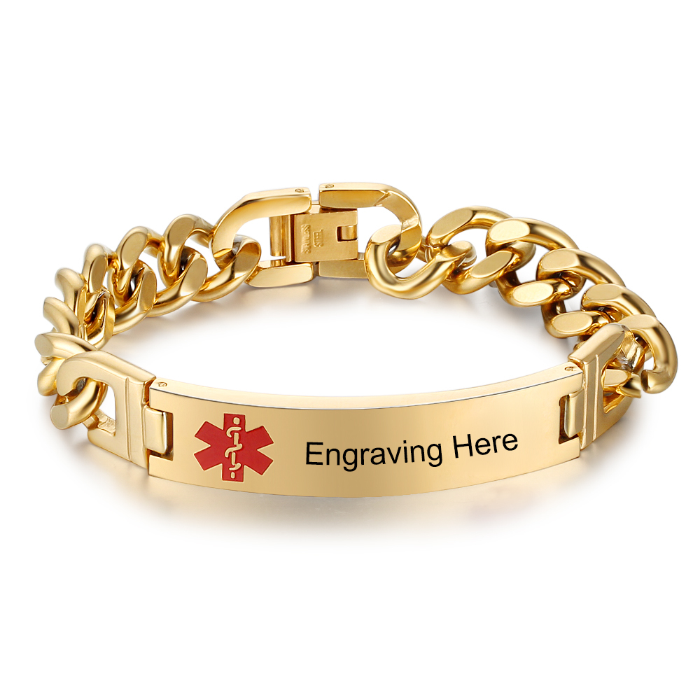 Personalisierte 4 Texte Edelstahl Notfall-Medizin-Armband in Silber/ Schwarz/ Golden Farben