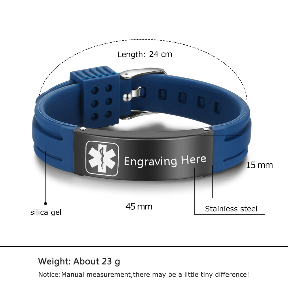 Personalisierte 3 Texte Edelstahl Armband – Notfall-Medizin-Armreif in 8 Farben