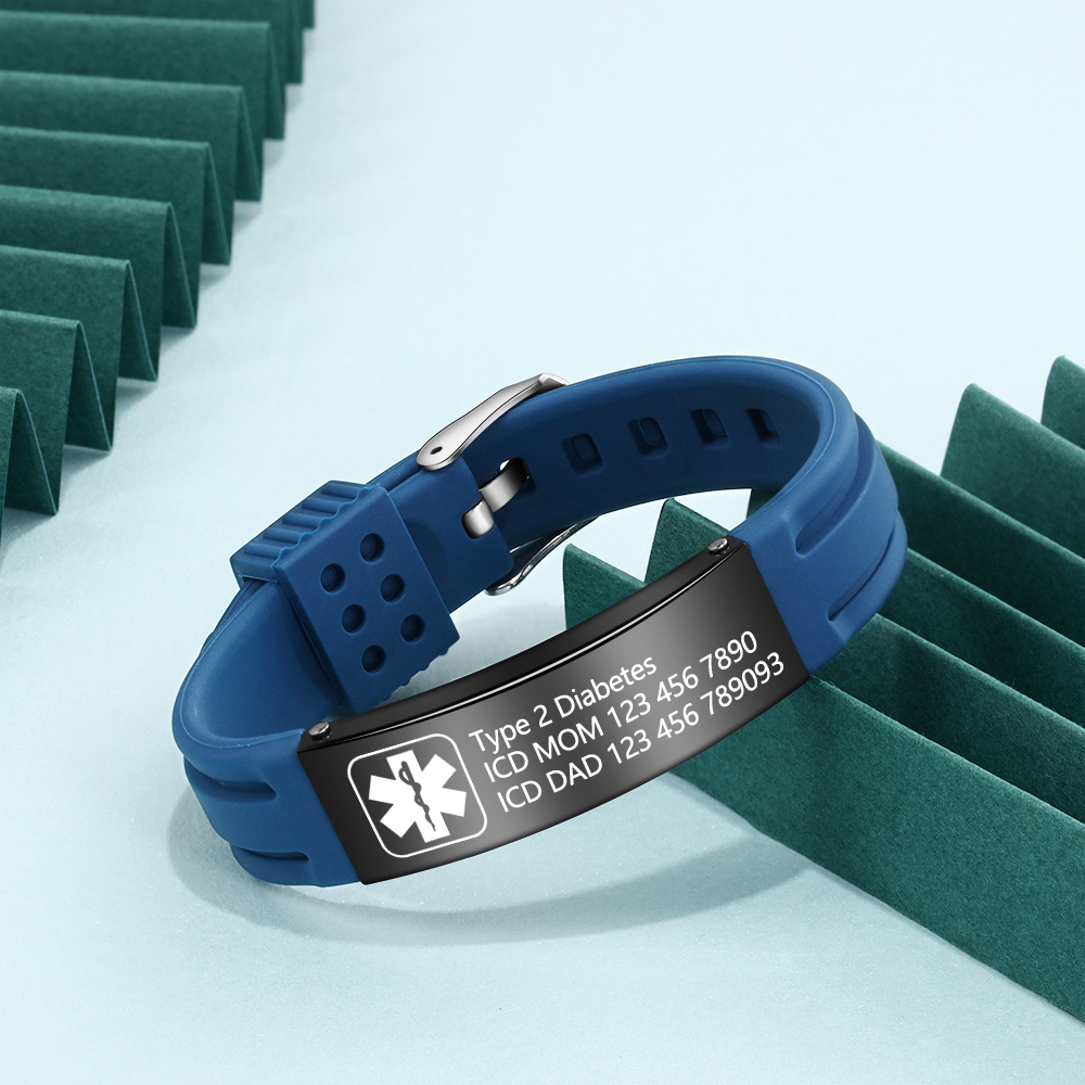 Personalisierte 3 Texte Edelstahl Armband – Notfall-Medizin-Armreif in 8 Farben