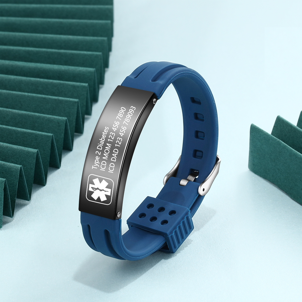 Personalisierte 3 Texte Edelstahl Armband – Notfall-Medizin-Armreif in 8 Farben