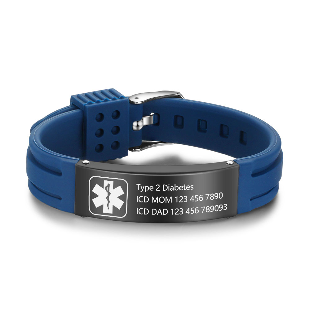 Personalisierte 3 Texte Edelstahl Armband – Notfall-Medizin-Armreif in 8 Farben