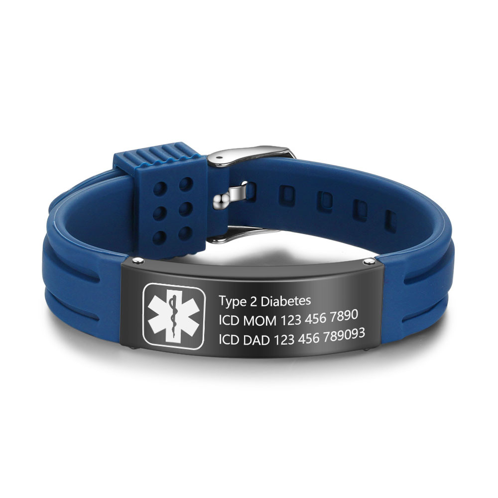 Personalisierte 3 Texte Edelstahl Armband – Notfall-Medizin-Armreif in