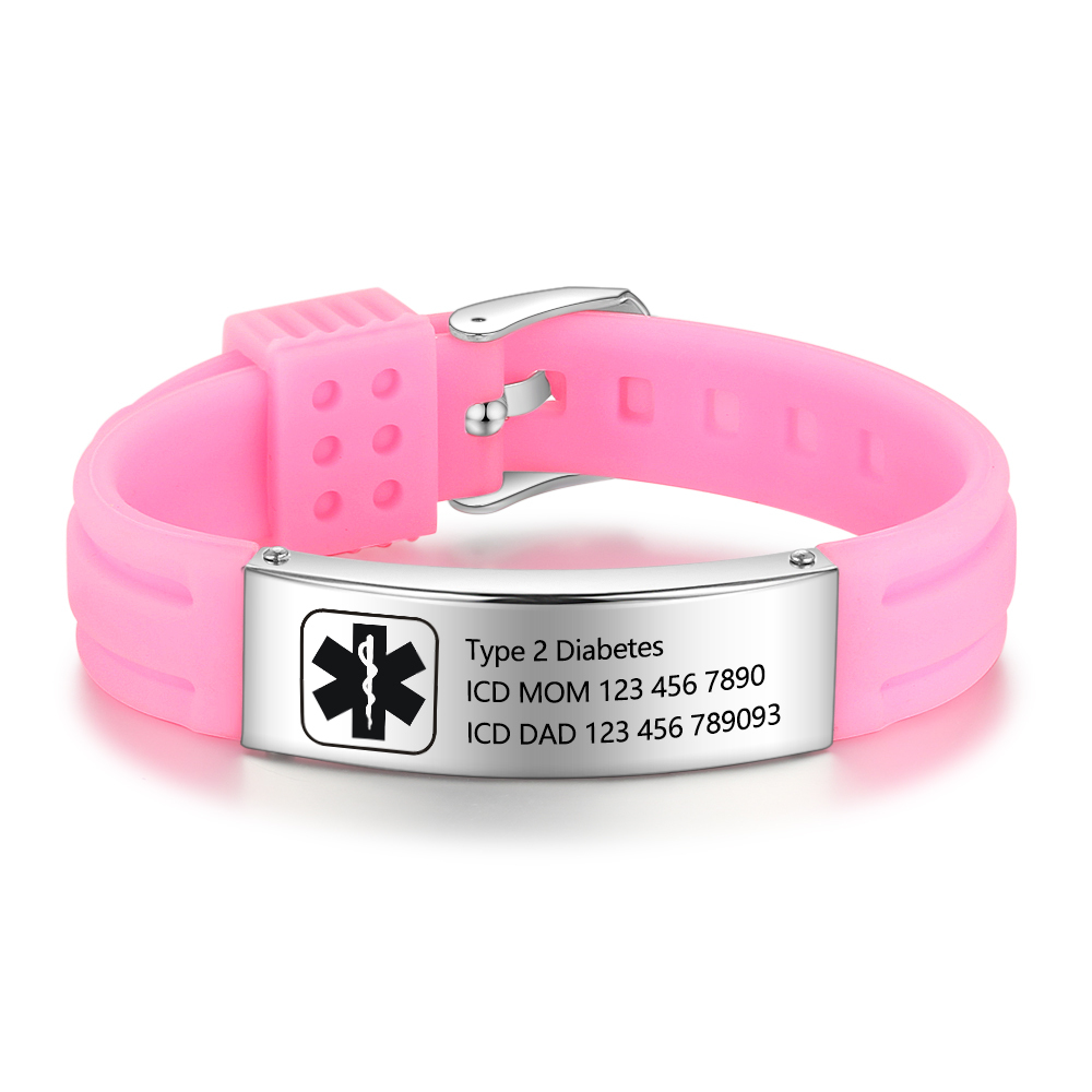 Personalisierte 3 Texte Edelstahl Armband – Notfall-Medizin-Armreif in 8 Farben