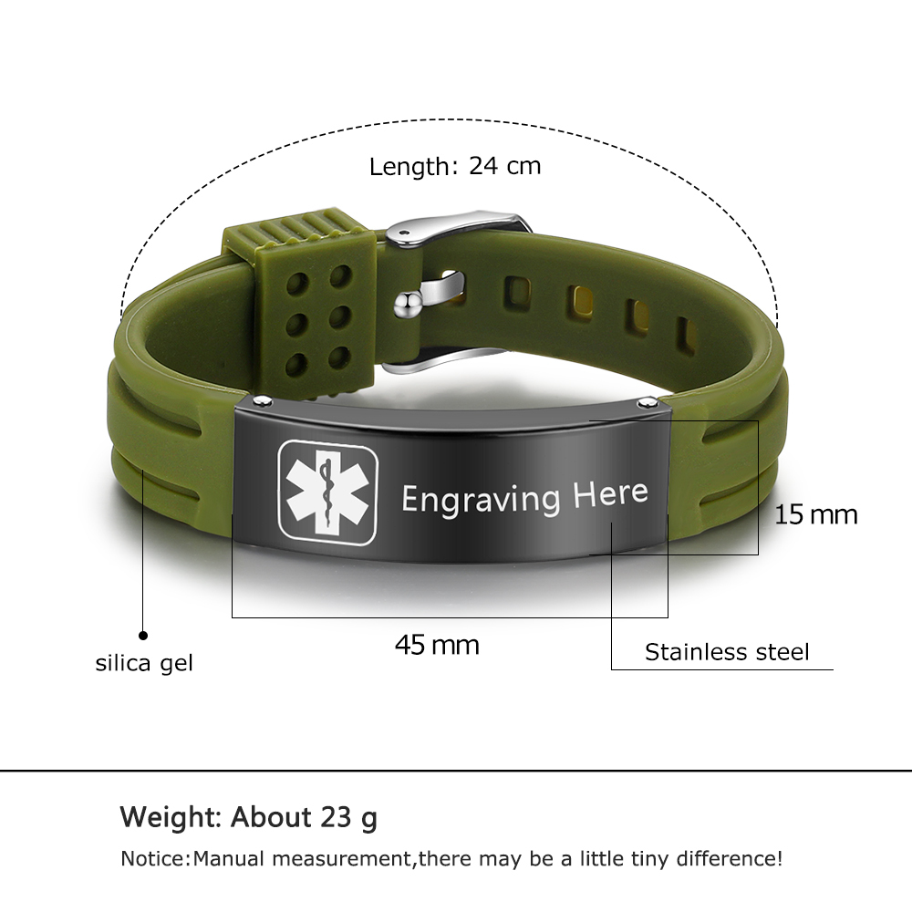 Personalisierte 3 Texte Edelstahl Armband – Notfall-Medizin-Armreif in 8 Farben