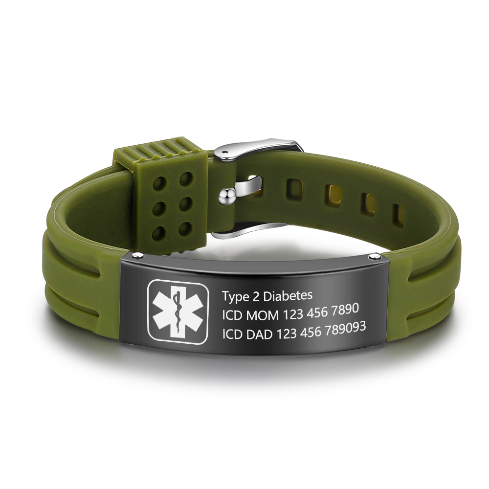 Personalisierte 3 Texte Edelstahl Armband – Notfall-Medizin-Armreif in 8 Farben