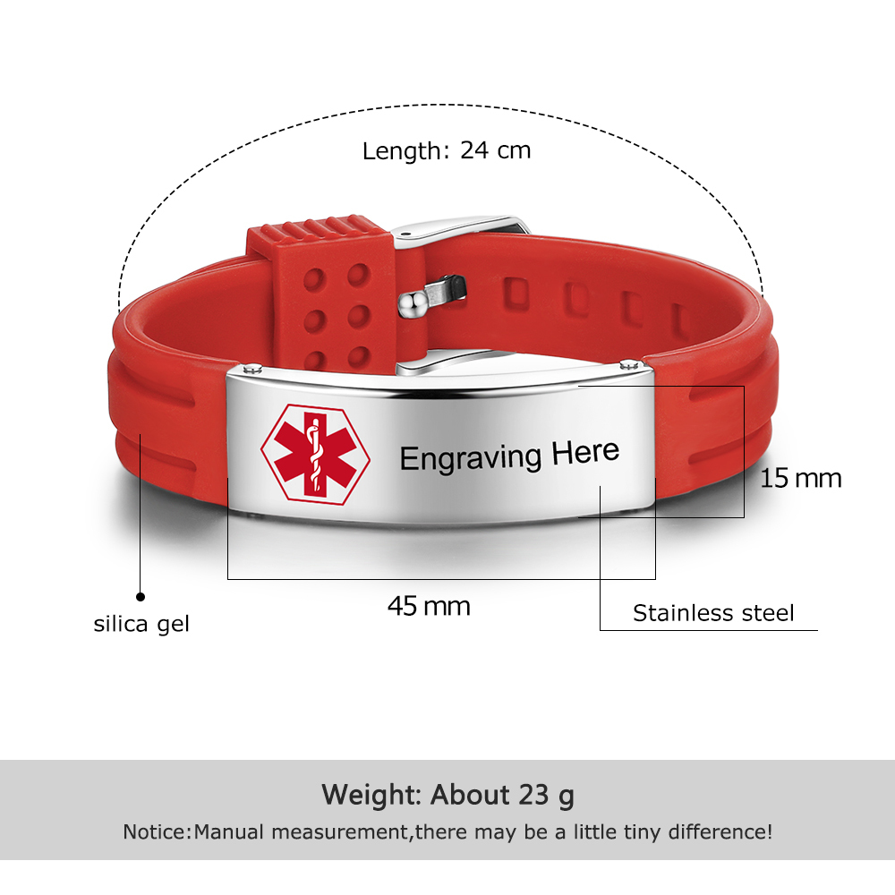 Personalisierte 3 Texte Edelstahl Armband – Notfall-Medizin-Armreif in 8 Farben