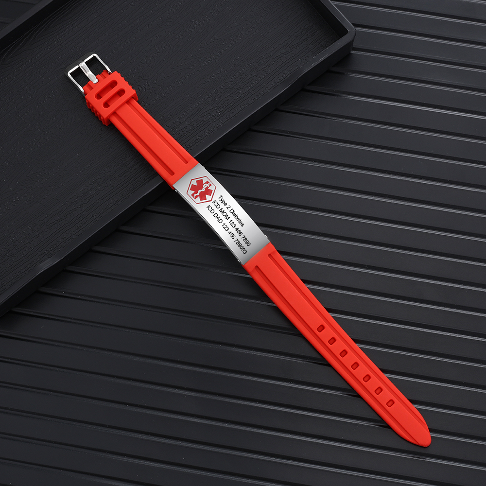 Personalisierte 3 Texte Edelstahl Armband – Notfall-Medizin-Armreif in 8 Farben