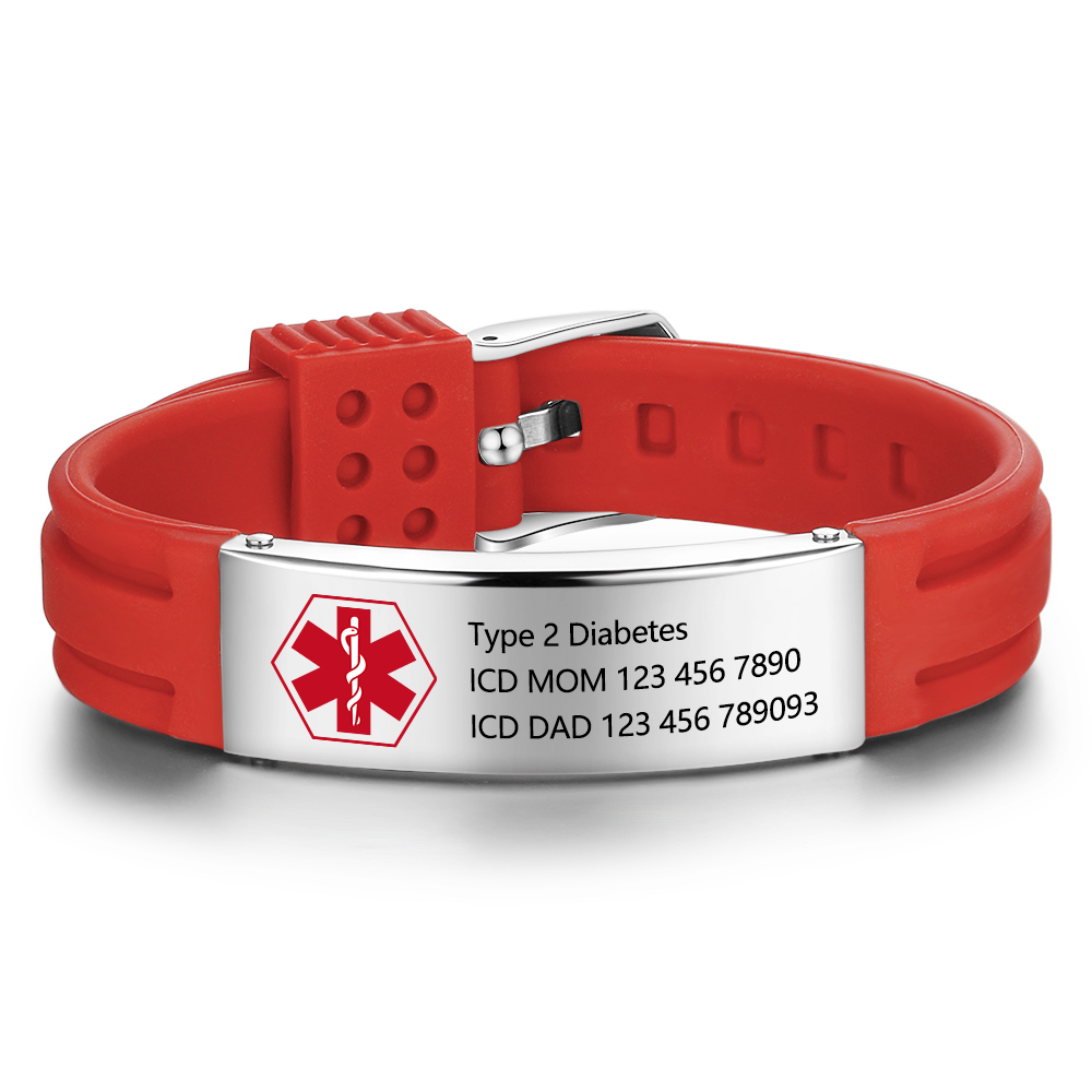 Personalisierte 3 Texte Edelstahl Armband – Notfall-Medizin-Armreif in 8 Farben