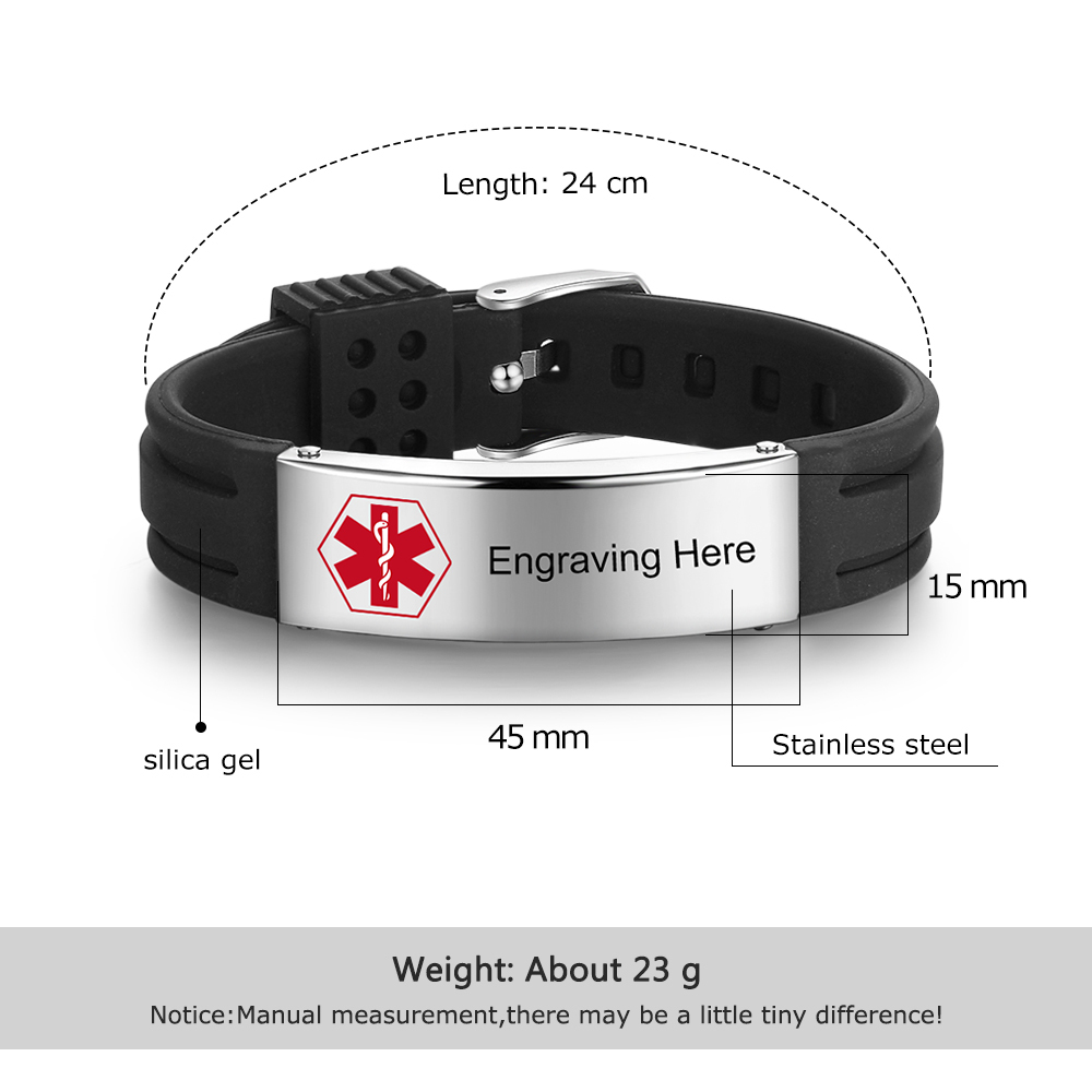 Personalisierte 3 Texte Edelstahl Armband – Notfall-Medizin-Armreif in 8 Farben
