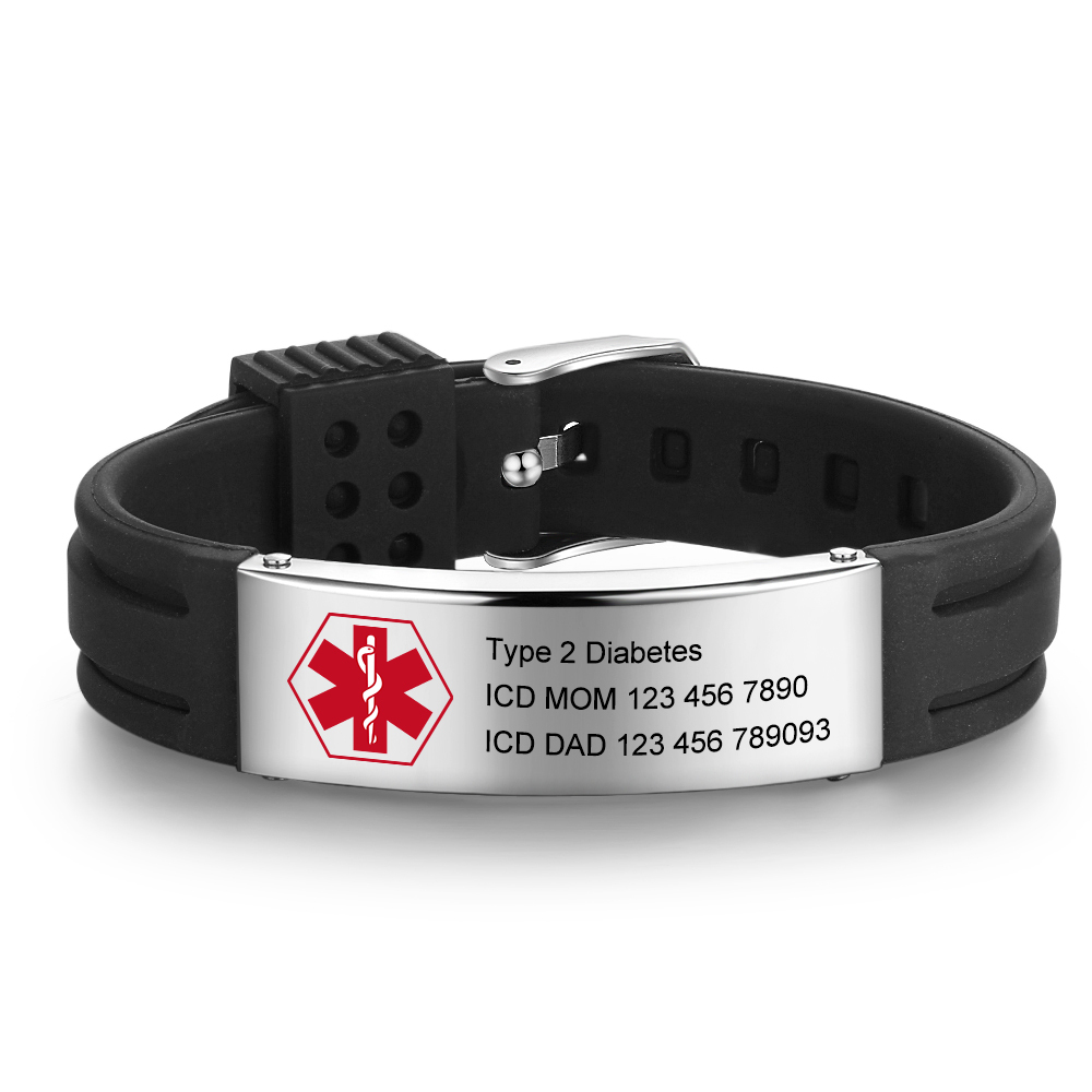 Personalisierte 3 Texte Edelstahl Armband – Notfall-Medizin-Armreif in 8 Farben