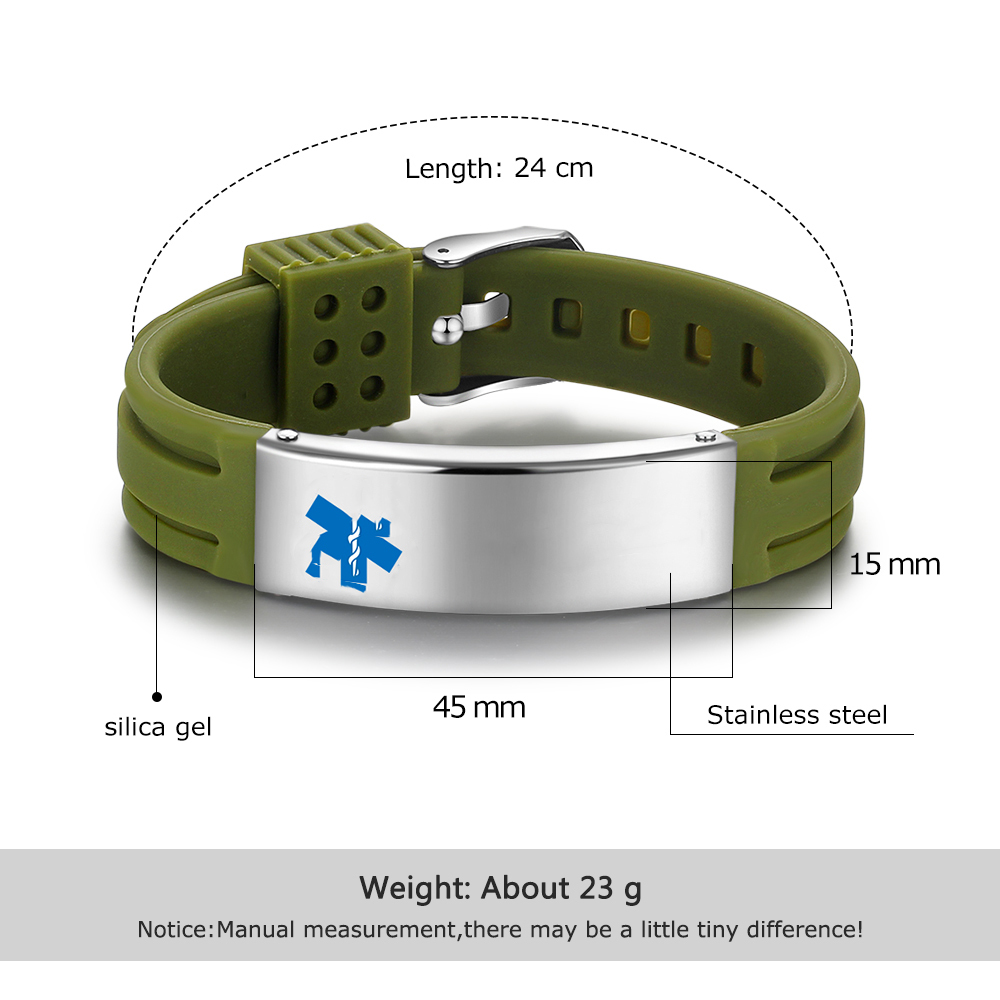 Personalisierte 3 Texte Edelstahl Armband – Notfall-Medizin-Armreif in 8 Farben