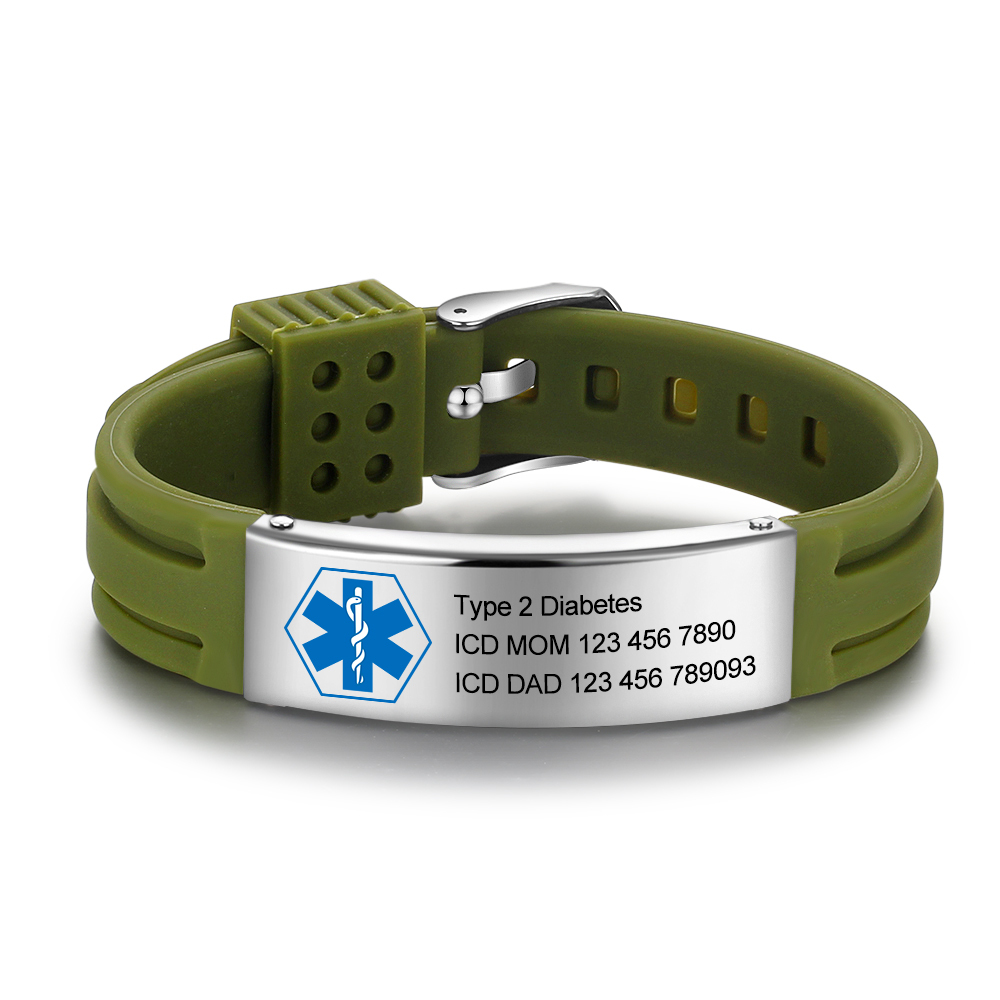 Personalisierte 3 Texte Edelstahl Armband – Notfall-Medizin-Armreif in 8 Farben