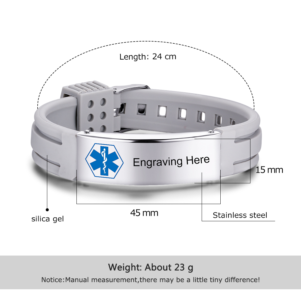 Personalisierte 3 Texte Edelstahl Armband – Notfall-Medizin-Armreif in 8 Farben