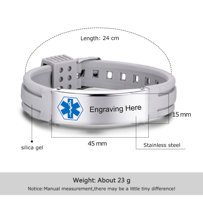 Personalisierte 3 Texte Edelstahl Armband – Notfall-Medizin-Armreif in 8 Farben