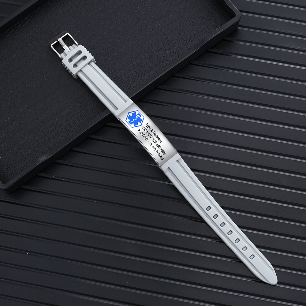 Personalisierte 3 Texte Edelstahl Armband – Notfall-Medizin-Armreif in 8 Farben