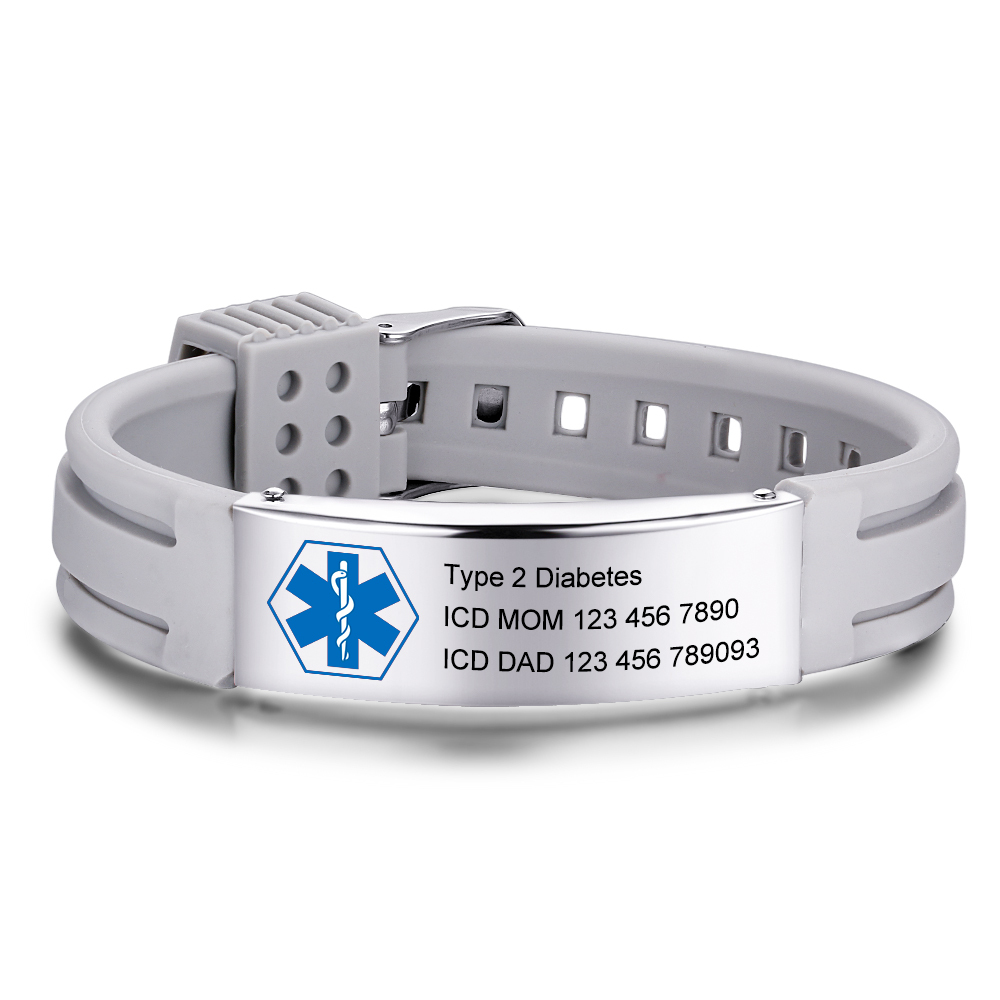 Personalisierte 3 Texte Edelstahl Armband – Notfall-Medizin-Armreif in 8 Farben