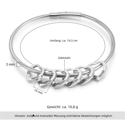 Personalisierter Herz-Armreif mit Gravur von 2–6 Namen