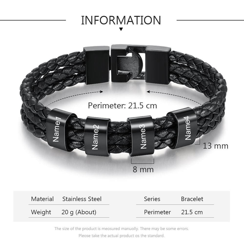 Personalisierte 4 Namen Stammbaum-Namenskette mit 4 Geburtssteinen & 4 Namen Herren Armband Geschenkbox-Set