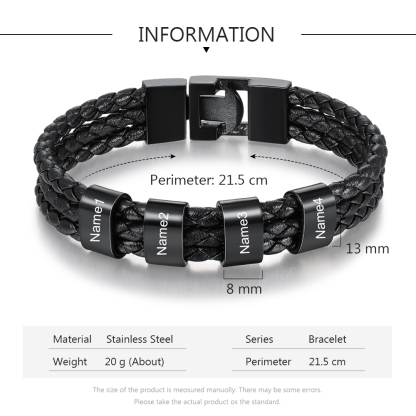 Personalisierte 4 Namen Stammbaum-Namenskette mit 4 Geburtssteinen & 4 Namen Herren Armband Geschenkbox-Set