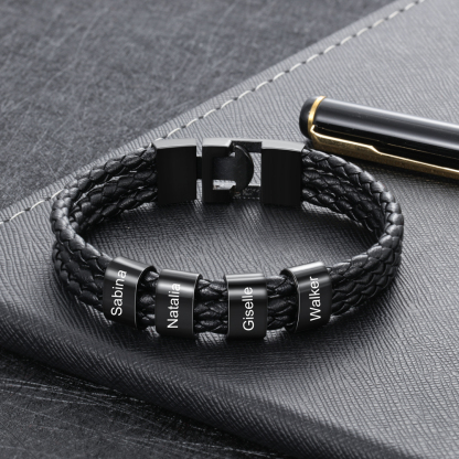 Personalisierte 4 Namen Stammbaum-Namenskette mit 4 Geburtssteinen & 4 Namen Herren Armband Geschenkbox-Set