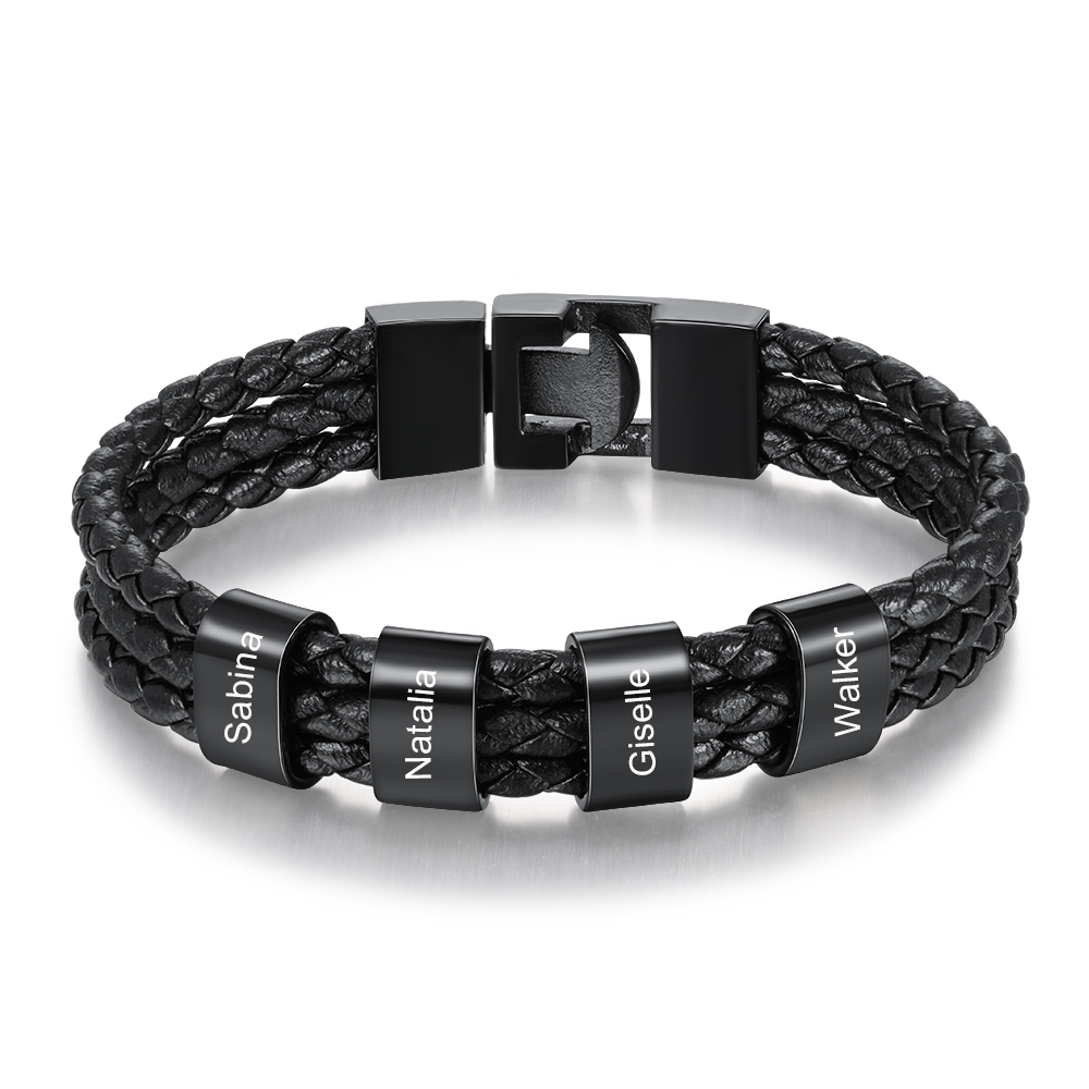 Personalisierte 4 Namen Stammbaum-Namenskette mit 4 Geburtssteinen & 4 Namen Herren Armband Geschenkbox-Set