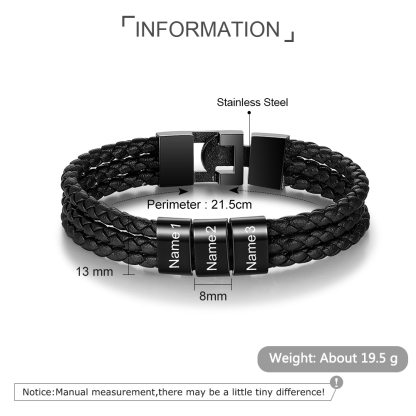 Personalisierte 3 Namen Stammbaum-Namenskette mit 3 Geburtssteinen & 3 Namen Herren Armband Geschenkbox-Set