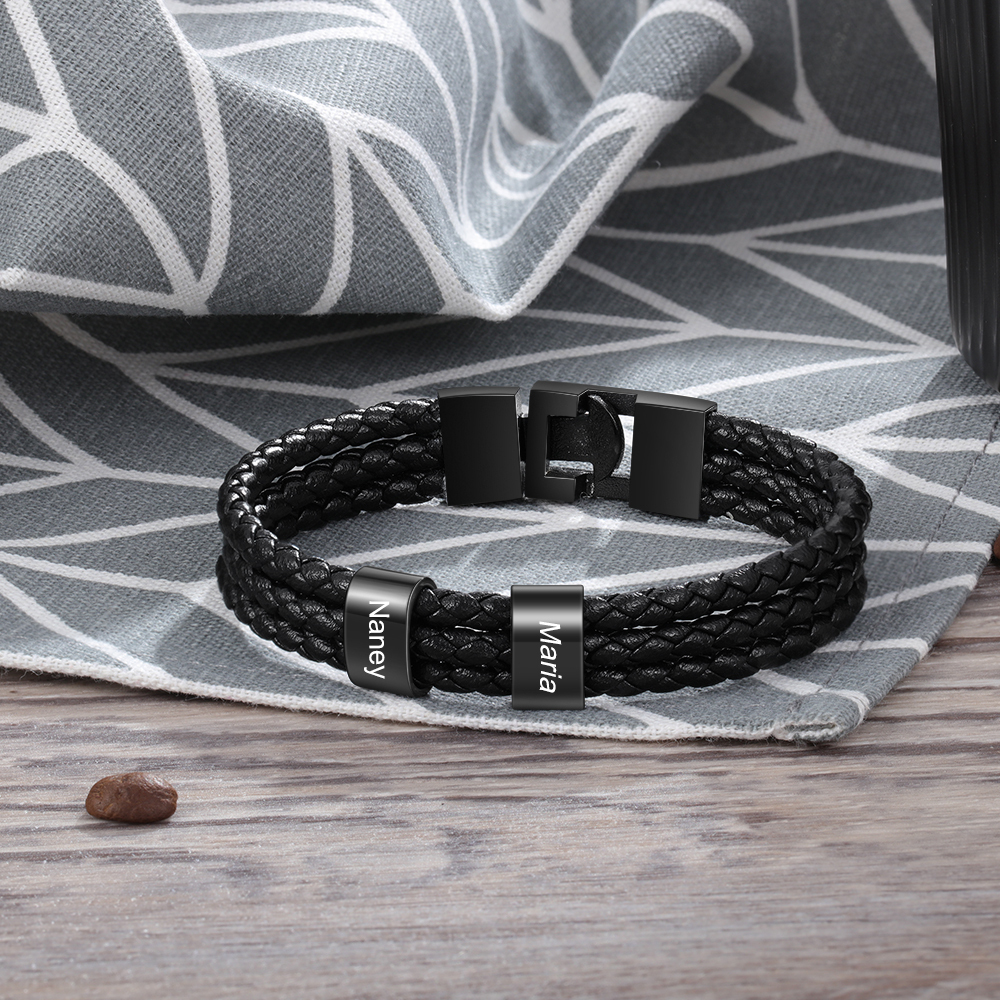 Personalisierte 3 Namen Stammbaum-Namenskette mit 3 Geburtssteinen & 3 Namen Herren Armband Geschenkbox-Set