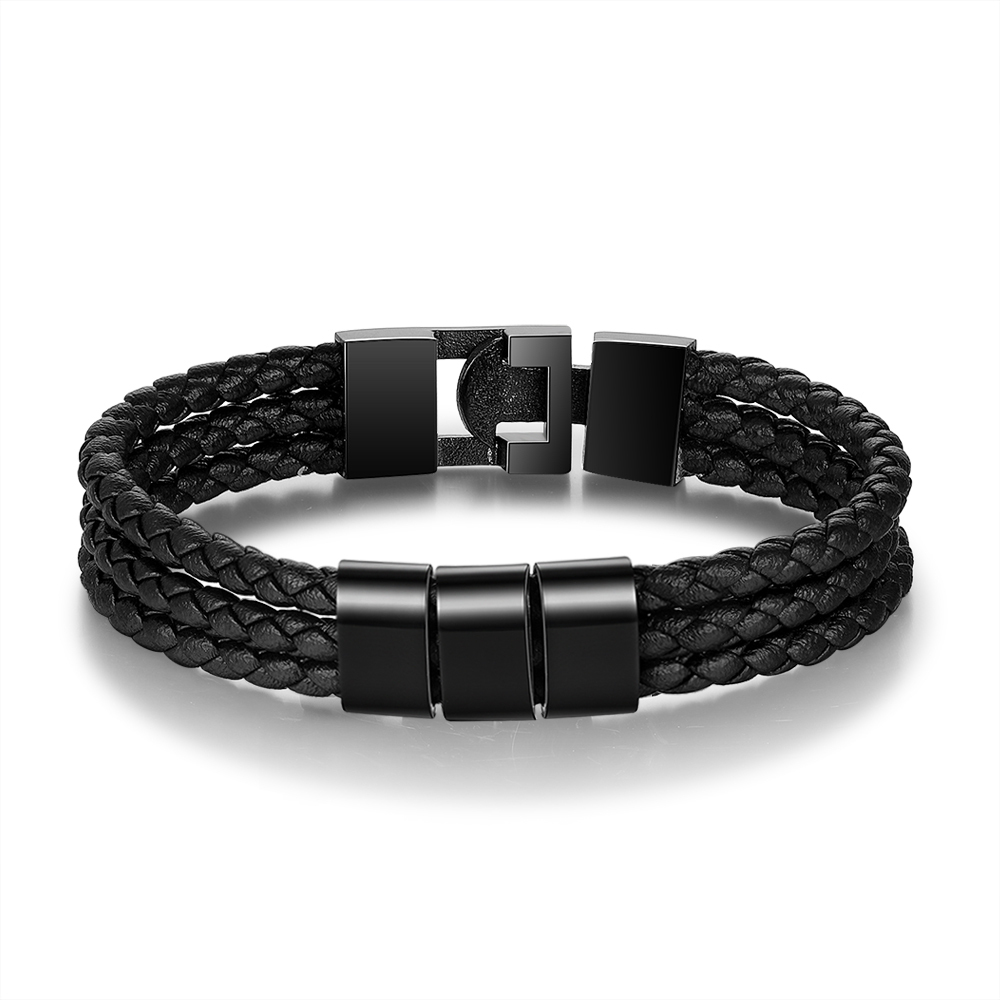 Personalisierte 3 Namen Stammbaum-Namenskette mit 3 Geburtssteinen & 3 Namen Herren Armband Geschenkbox-Set
