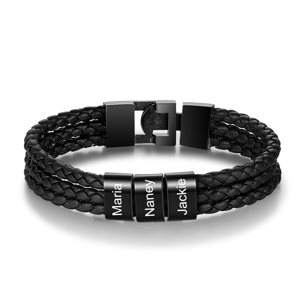 Personalisierte 3 Namen Stammbaum-Namenskette mit 3 Geburtssteinen & 3 Namen Herren Armband Geschenkbox-Set