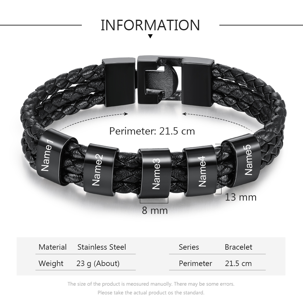 Personalisierte 5 Namen Stammbaum-Namenskette mit 5 Geburtssteinen & 5 Namen Herren Armband Geschenkbox-Set