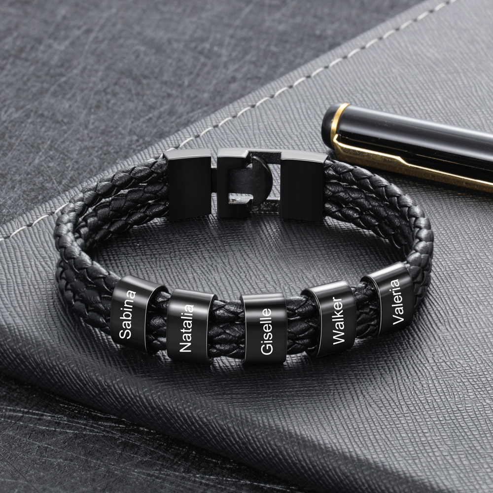 Personalisierte 5 Namen Stammbaum-Namenskette mit 5 Geburtssteinen & 5 Namen Herren Armband Geschenkbox-Set