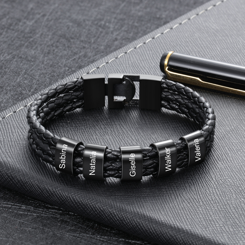 Personalisierte 5 Namen Stammbaum-Namenskette mit 5 Geburtssteinen & 5 Namen Herren Armband Geschenkbox-Set
