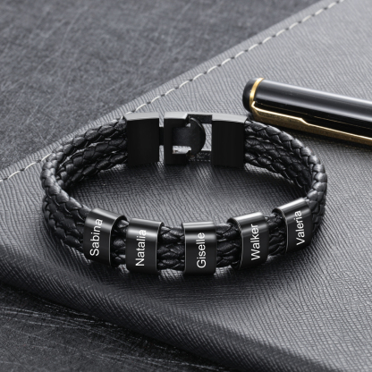 Personalisierte 5 Namen Stammbaum-Namenskette mit 5 Geburtssteinen & 5 Namen Herren Armband Geschenkbox-Set