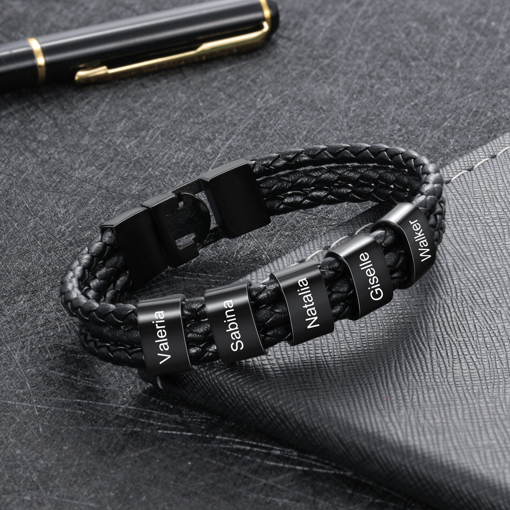 Personalisierte 5 Namen Stammbaum-Namenskette mit 5 Geburtssteinen & 5 Namen Herren Armband Geschenkbox-Set