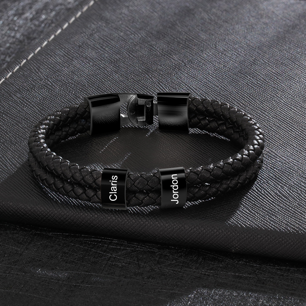 Personalisiertes Foto & Name & Buchstabe Geldbörse & 2 Namen Schwarz Armband Geschenkpackung Geschenkbox Set