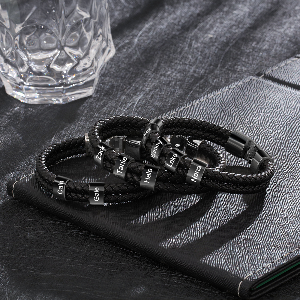Personalisiertes Foto & Name & Buchstabe Geldbörse & 2 Namen Schwarz Armband Geschenkpackung Geschenkbox Set