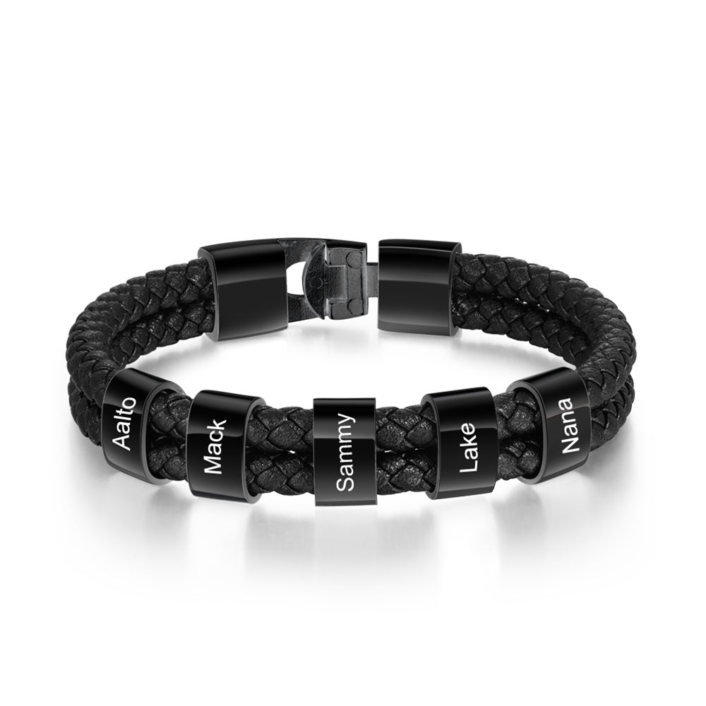 Personalisiertes Foto & Name & Buchstabe Geldbörse & 5 Namen Schwarz Armband Geschenkpackung Geschenkbox Set
