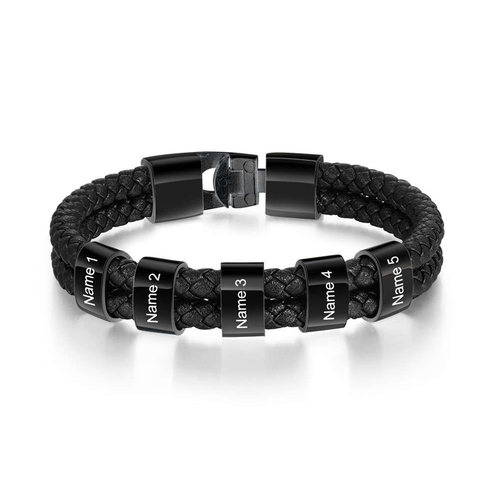 Personalisiertes Foto & Name & Buchstabe Geldbörse & 5 Namen Schwarz Armband Geschenkpackung Geschenkbox Set