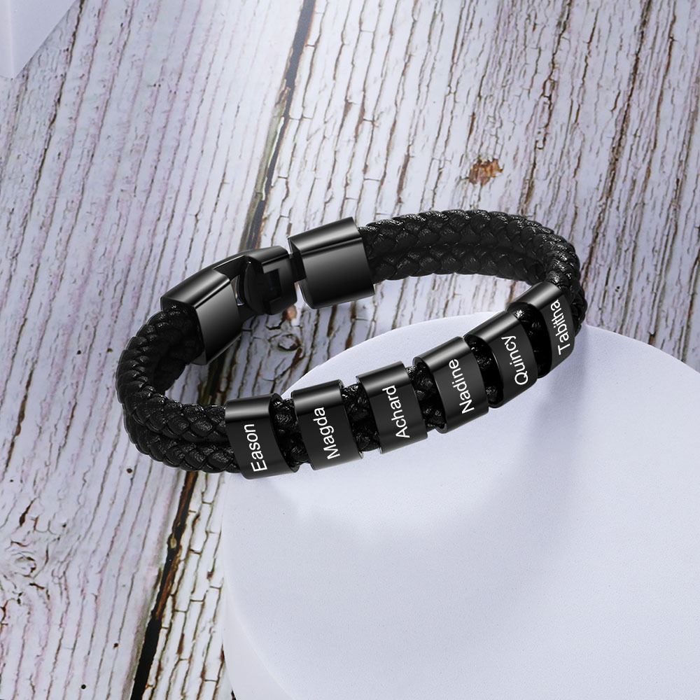 Personalisiertes Foto & Name & Buchstabe Geldbörse & 6 Namen Schwarz Armband Geschenkpackung Geschenkbox Set