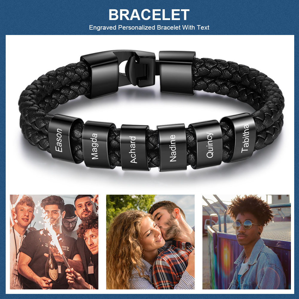 Personalisiertes Foto & Name & Buchstabe Geldbörse & 6 Namen Schwarz Armband Geschenkpackung Geschenkbox Set