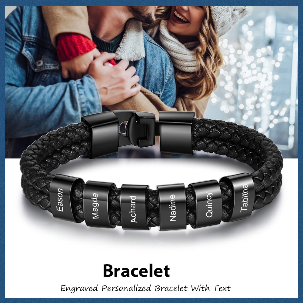 Personalisiertes Foto & Name & Buchstabe Geldbörse & 6 Namen Schwarz Armband Geschenkpackung Geschenkbox Set