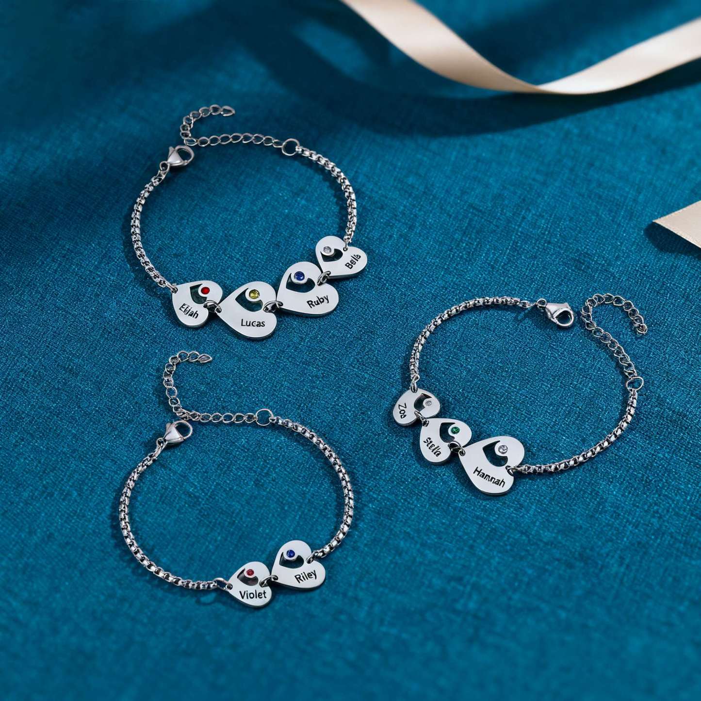 Herz-Armband mit Gravur von 1–6 Namen & Geburtssteinen