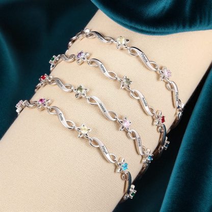 Personalisierbares Infinity Stern Armband mit 2–7 Namen und Geburtssteinen