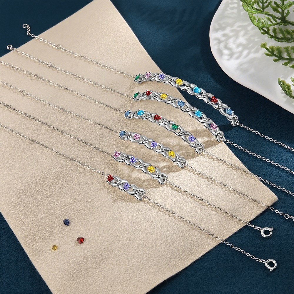 Personalisiertes Herzarmband mit 2-7 Namen & Geburtssteinen