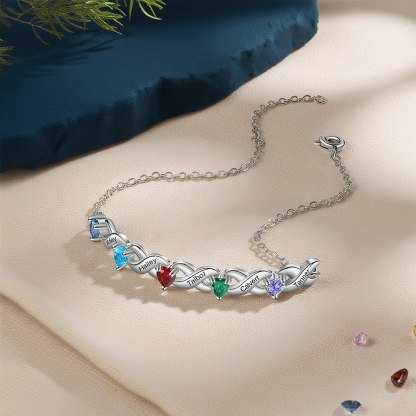 Personalisiertes Herzarmband mit 2-7 Namen & Geburtssteinen