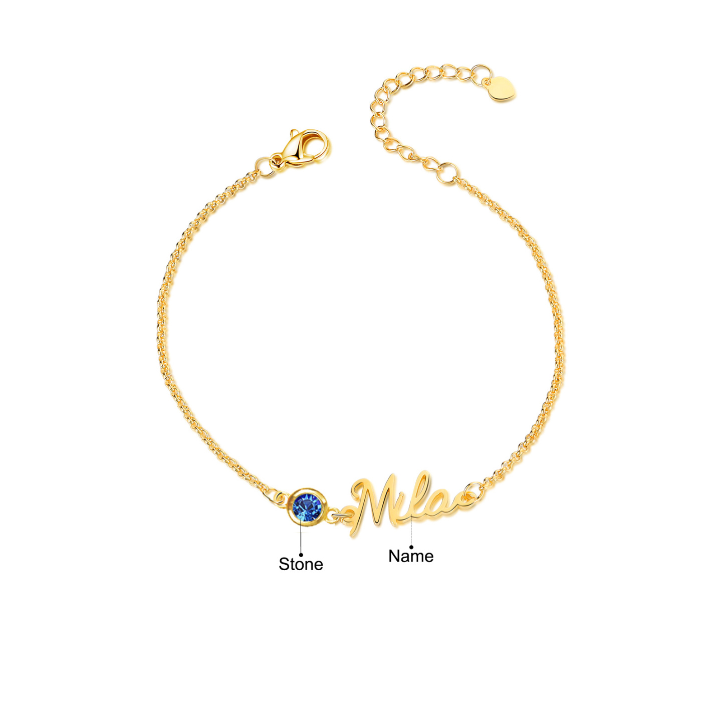 Personalisierter 1 Name Armband mit 1 Geburtsstein in 3 Farben