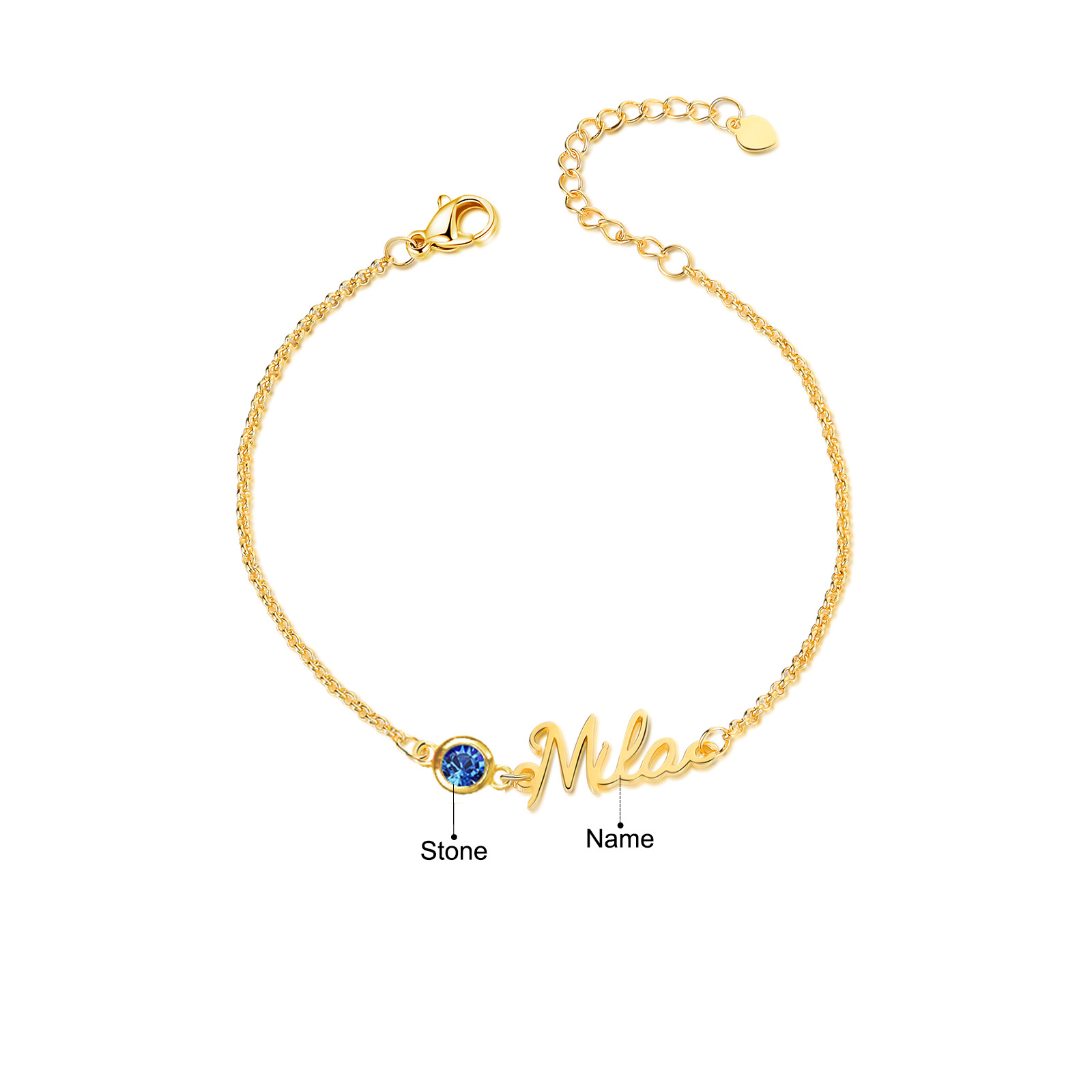 Personalisierter 1 Name Armband mit 1 Geburtsstein in 3 Farben