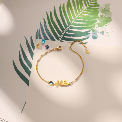 Personalisierter 1 Name Armband mit 1 Geburtsstein in 3 Farben 