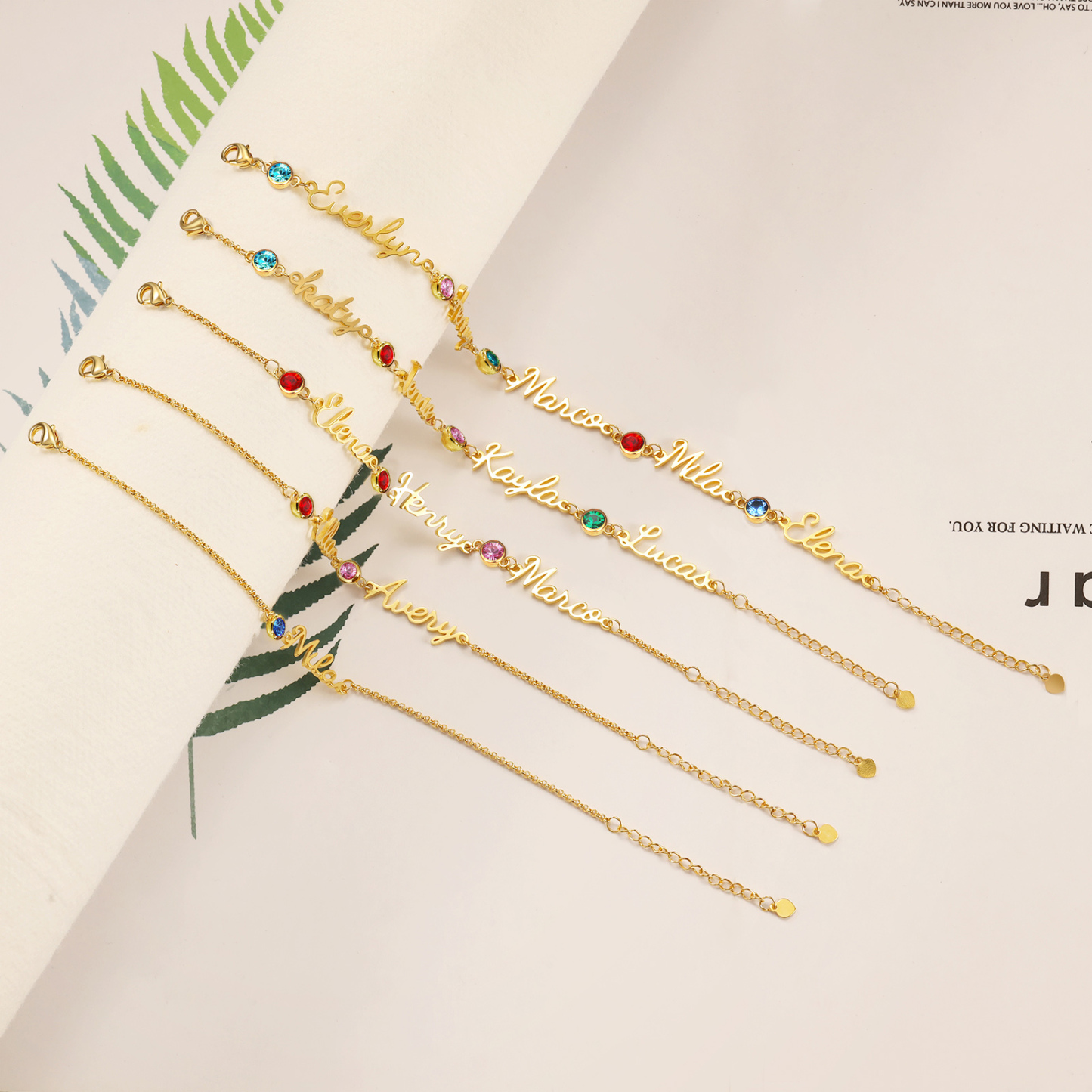 Personalisierter 1 Name Armband mit 1 Geburtsstein in 3 Farben 